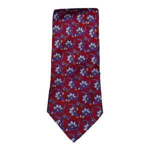Jos. A. Bank Signature Gold Men's Red Blue Floral Geometric 100% Silk Neck Tie
